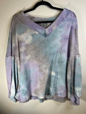 Pixi + Ivy Tie Dye Longsleeve Shirt Purple Blue Size Small Oversized