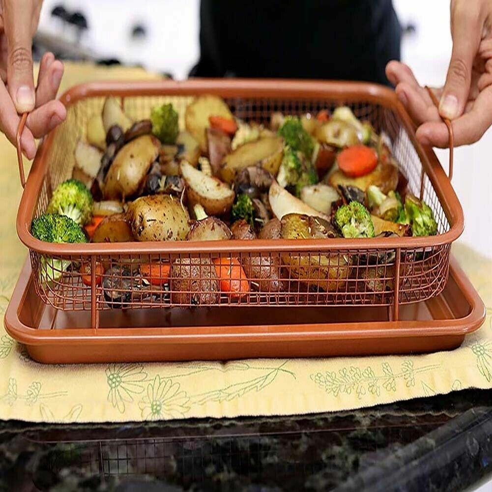 PIECE COPPER CRISPER SET NON STICK OVEN BAKING TRAY CRISPING