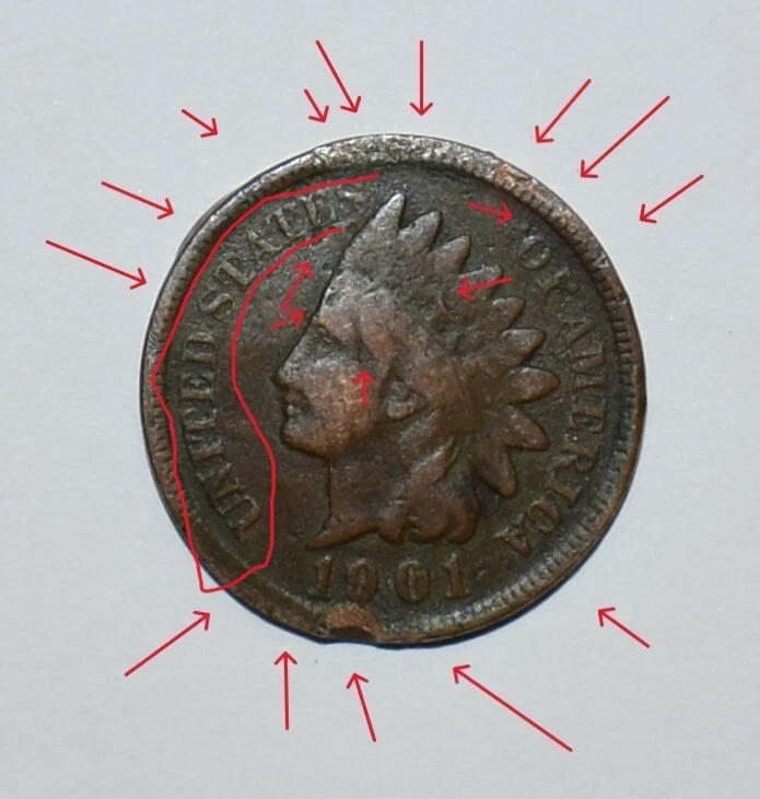 1901 Indian Head Penny Broad Strike, Clip, Missing Bow, Arrows, Mint Error, More - Image 2 of 4