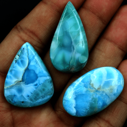 3 Pcs Natural Dominican Larimar Top Quality 34mm-36mm Cabochon Loose Gemstones - Picture 4 of 8