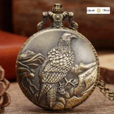 Classic Bronze Eagle Quartz Pocket Watch Fob Pendant Pocket Watch Retro Necklace