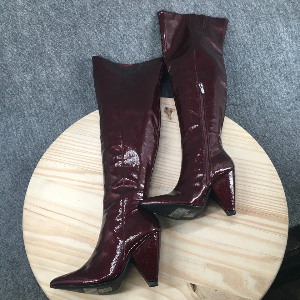 Forever 21 Botas Mujer 5 Altas Sobre la Rodilla Punta Cremallera Tacones Pull On Rojo Foto 2 de 4