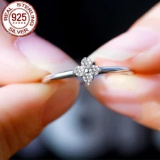 Cubic Zirconia CZ Flower Ring S925 Sterling Silver High Polished Bridal Wedding
