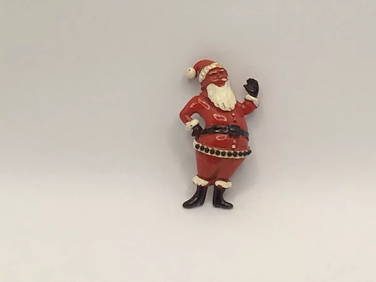 Rare Vintage Santa Claus Brooch Pin Jolly Santa Painted Metal Red