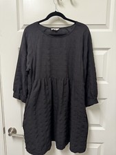 Entro Black A-Line Dress Size M Peasant Sleeve Chiffon Overlay Pullover