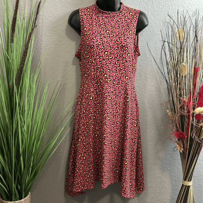 #47 Ces Femme sleeveless, colorful leopard print, midi dress size Medium