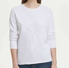  89. DKNY Women's XL Crisp White COTTON Pieced Mixed-Media Patch Sweater NWT