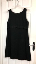 Vintage Hobbs Made In England Black Knee Length Shift Dress With Bow 16 uk