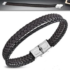 22 cm Herren Leder Armband mit Edelstahl unisex bracelet y-bgo783