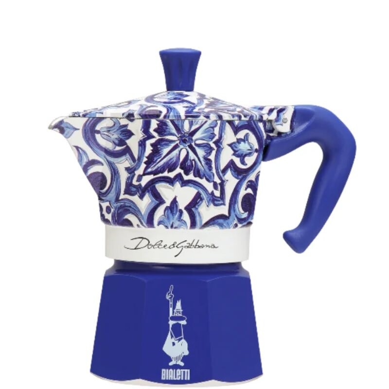Bialetti, Moka Express D&G, Caffettiera Blu Mediterraneo 3 Tazze, Alluminio