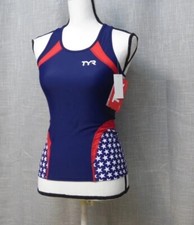 NWT TYR Competitor Sport Female Tank Top, S, Red/White And Blue W/Stars