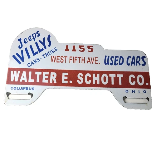 Vintage Willys Jeeps Sign Topper - Auto Used Gas Porcelain License Plate Topper