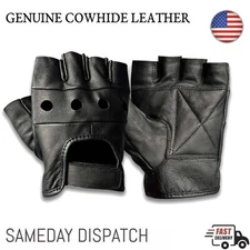 Men's Motorcycle Fingerless Leather Half Finger Driving Biker Black Gloves New