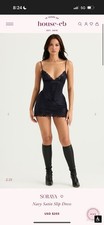 House Of Cb Navy Satin Slip Dress Size S-US 2-4