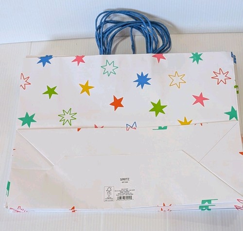 Packung mit 6 großen Spritz Geschenktüten - weiß mit bunten Sternen 12" x 16" x 6" - Bild 2 von 2