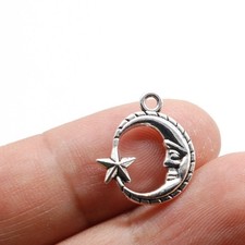 50PCS Antique Silver Tone Moon and Star Charm Pendant JHS367