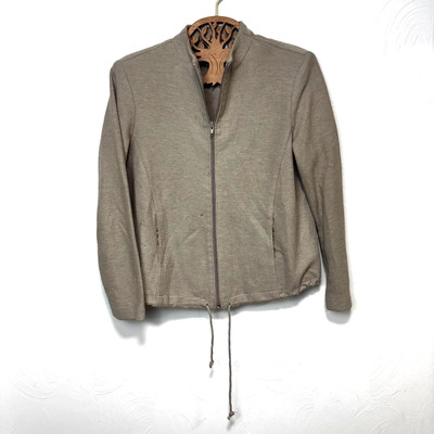 Vintage Clio Sweater Cardigan Full Zip 90s Long Sleeve Brown Solid Drawstring PS