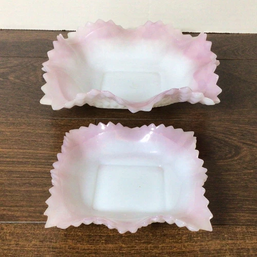 Federal Pink Milk Glass Traditions Square Candy Dish Bowl Set Of 2 Vintage