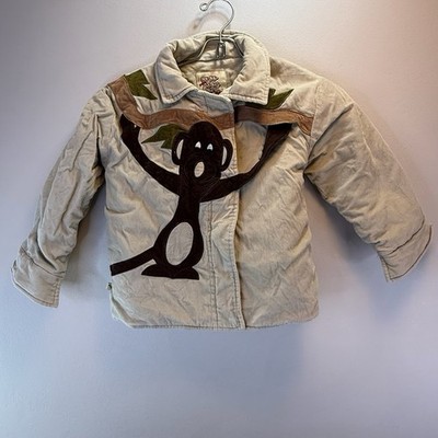 Coco Bon Bons Monkey Tan Corduroy Jacket 4T Quilted Lining Coat Zoo Banana