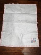 Vintage Cuddle Time Baby Blanket w White Pink Binding Bunny  Bear BABY