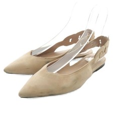 HERMES Gina Flat Shoes Sandals Suede Pointed Toe Strap Beige 37.5