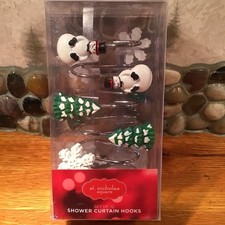 Christmas Shower Curtain Hooks Snowman,trees,snowflakes 12 Pieces