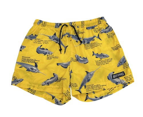 Polo Sport Swim Trunks Mens Size L Yellow Ocean Fish Mesh Lined Elastic Waist