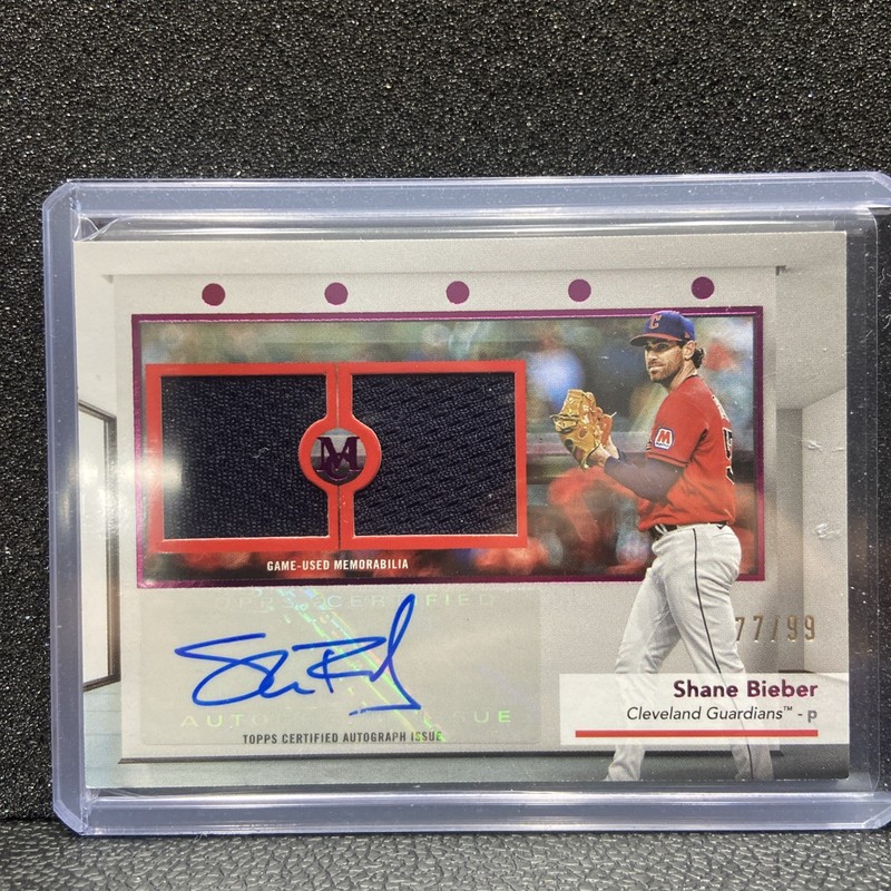 Shane Bieber 2024 Topps Museum Collection Patch Auto /99 Guardians 77/99