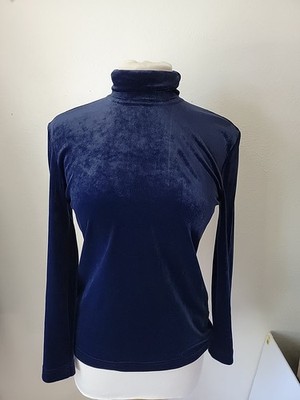Escada Sport Velvet Turtleneck Top Small Navy Blue Classic Quiet Luxury 
