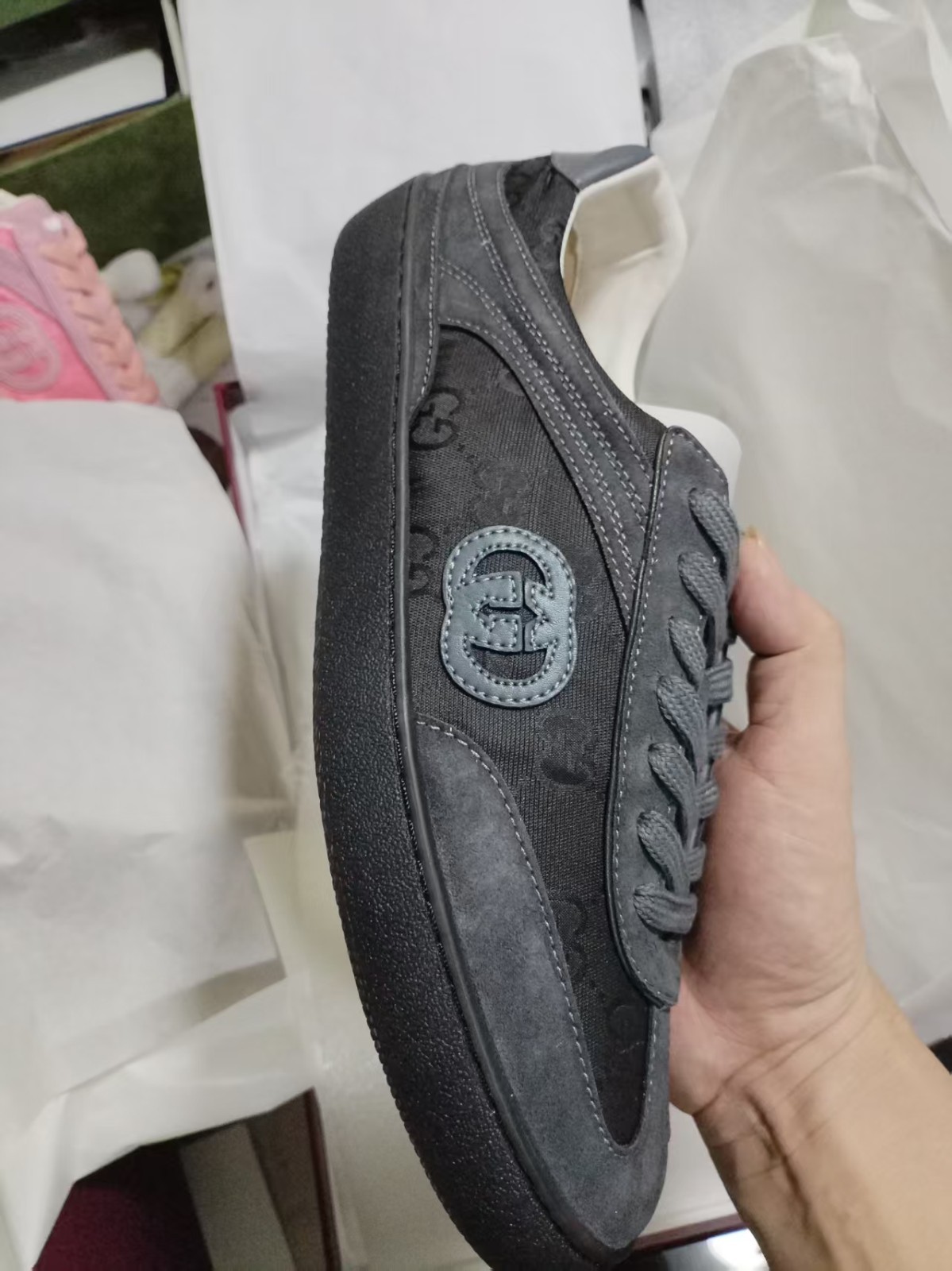 Gucci Lido ' Grey ' Suede Low-Top Fashion Casual Men's
