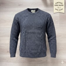 VTG 90s Eddie Bauer Ribbed Sweater L Wool Cotton Charcoal Gray Heather Coastal