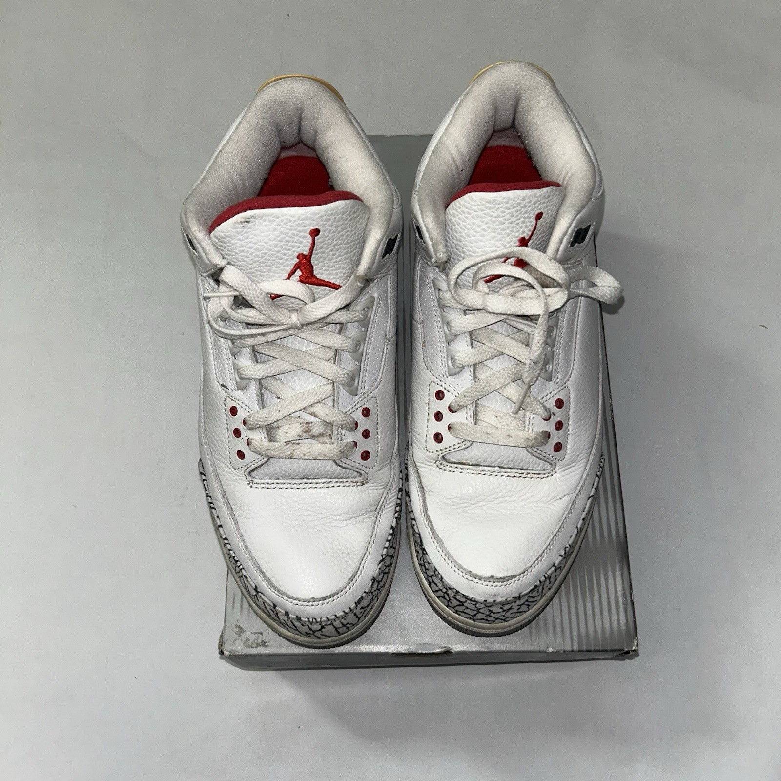 SAOLA Air Jordan 3 Retro 2003 bianco rosso fuoco grigio cemento nero taglia 10 5