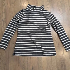 Lands End Gray Striped Turtleneck Long Sleeve Women Size M 10-12
