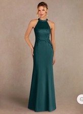 AZAZIE TYRA Women’s Stretch Pine Mermaid Lace Stretch Satin Dress Sz:A12 NWT