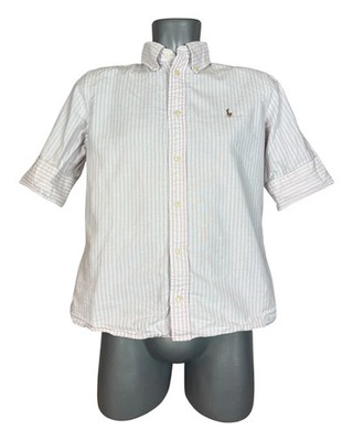 Polo Ralph Lauren Oxford Kurzarm Bluse rosa weiß gestreift Größe M