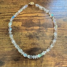 Vintage Aurora Borealis Faceted Clear Beaded Choker Necklace