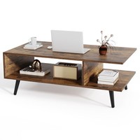 COSTWAY Mid Century Modern Coffee Table 2-Tier Accent Table-Brown