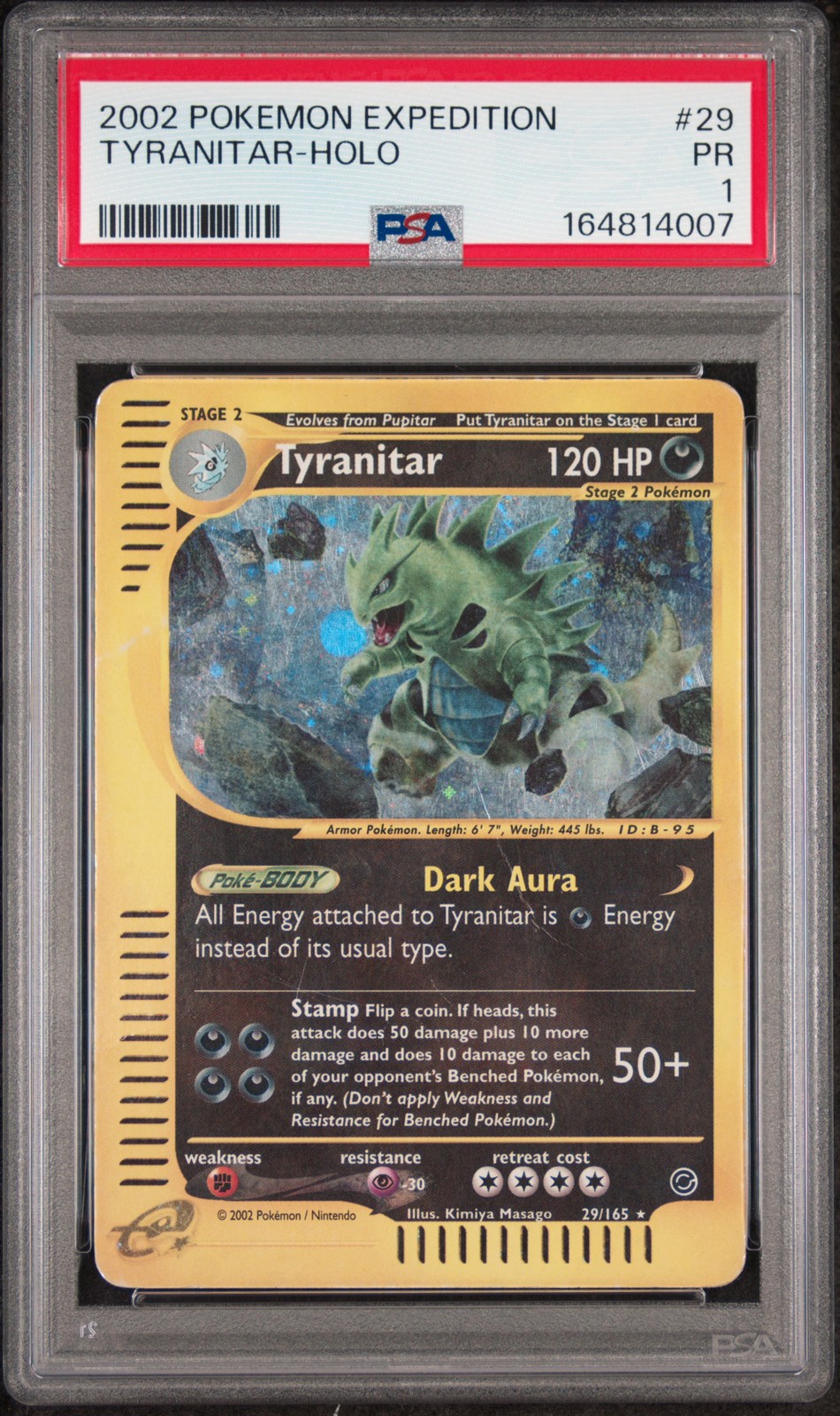 2002 POKEMON EXPEDITION #29 TYRANITAR-HOLO PSA 1