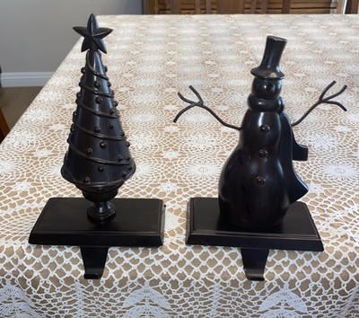 Heavy Metal 8  Christmas Tree & Snowman Stocking Holders Holiday Decor