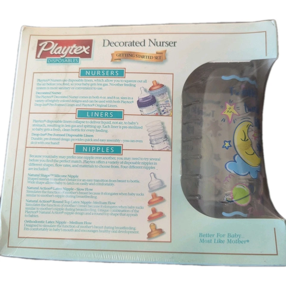 VINTAGE Playtex Drop-Ins ORIG DECORATED NURSER GIFT SET  NIPPLES LINERS BOTTLES - Image 3 of 4