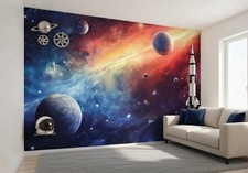 Image of Space wall mural kids room wallpaper 312x219cm cosmos unisex bedroom decor blue