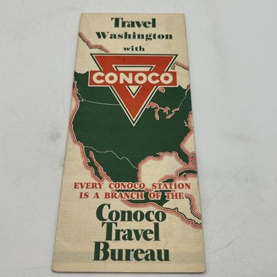 1930's CONOCO gasoline station Travel Bureau Map Washington