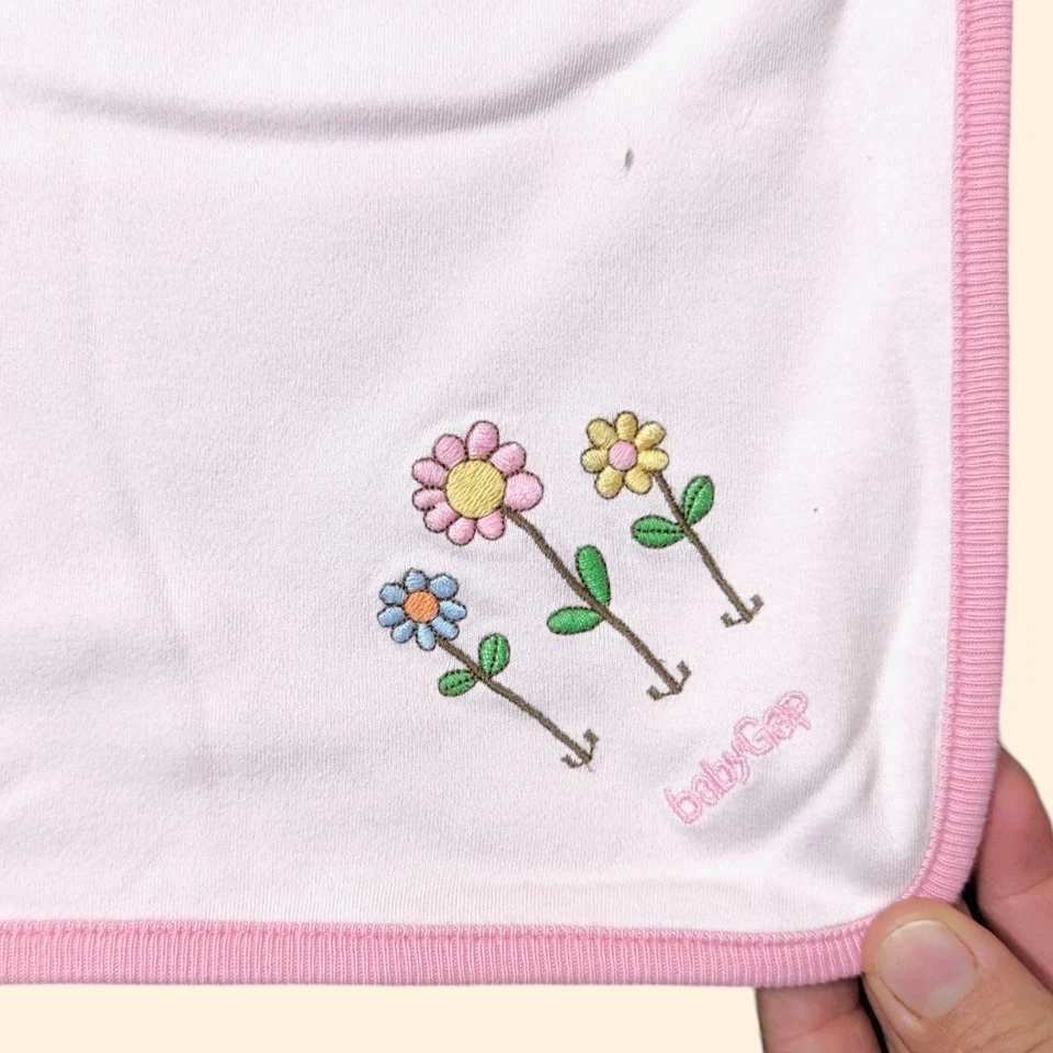 Cobertor de bebê vintage Baby Gap algodão rosa estampa de flores bordado Y2K - Imagem 4 de 4