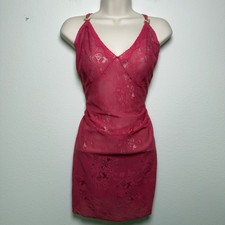 Women y2k Sheer Coquette Slip Dress Small Pink Floral Lace Sheer Chemise Nightie