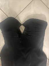 Blk poly and acetate Evening Gown With Rhinestone Broach And front Slit 4 Pitite