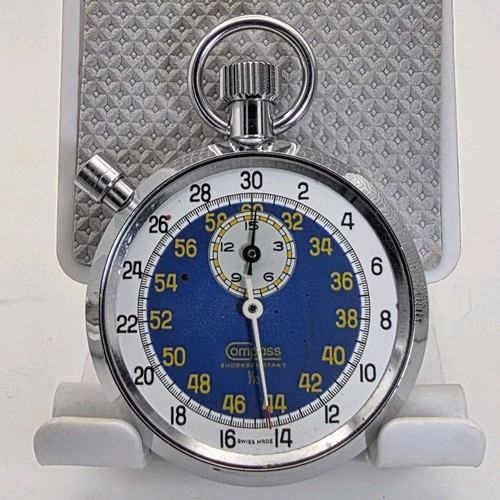 Compass Mechanical Shock Resistant Stopwatch Blue Dial Silver Metal