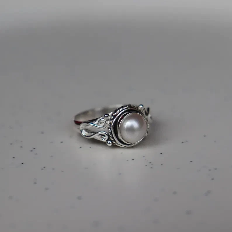 Pearl Ring 925 Sterling Silver Ring, Handmade Jewelry, Freshwater Pearl All Size - Image 2 of 4