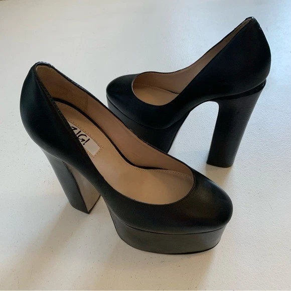 Zigi Cuero Negro Camilla Plataforma Bomba Tacones Altos Talla 7 Retro Tacones Muy Altos Foto 2 de 4