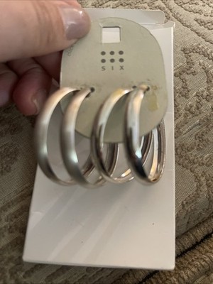 NWT SIX 2 Pair of Pierced Modern  Earrings -- Hoops Silver Color