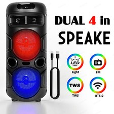 Portable Dual 4 Inch Subwoofer Bluetooth Speaker FM Radio AUX USB TWS Deep Bass